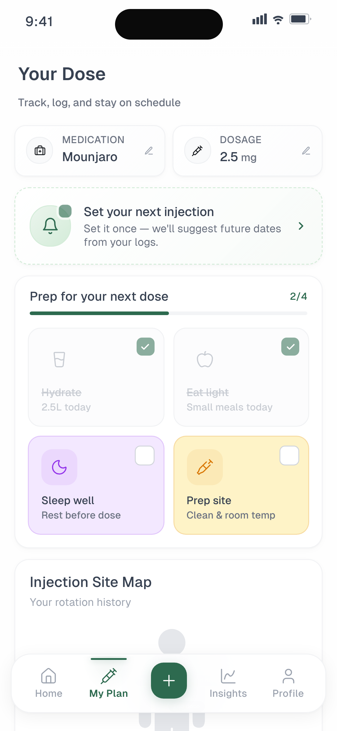 Dose tracking screen