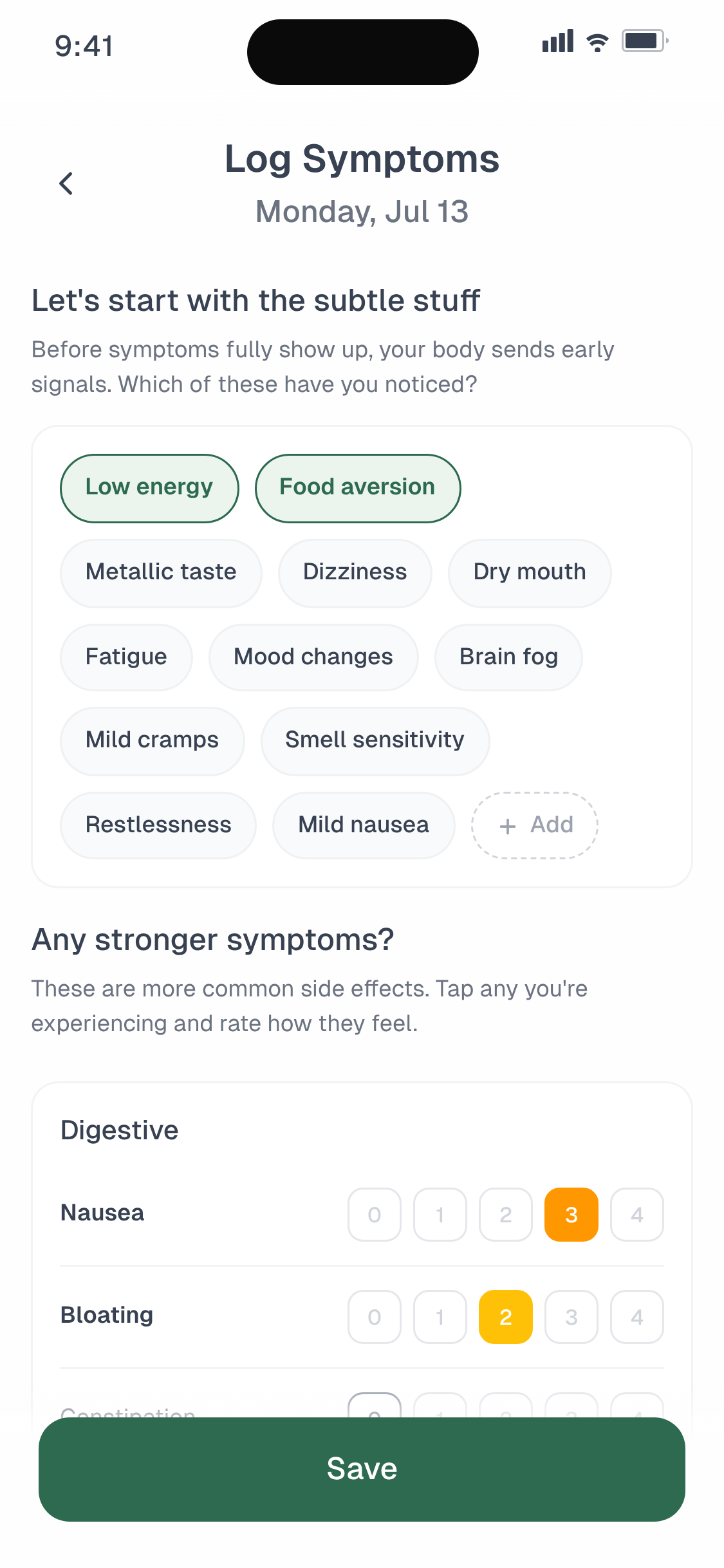Symptom tracker